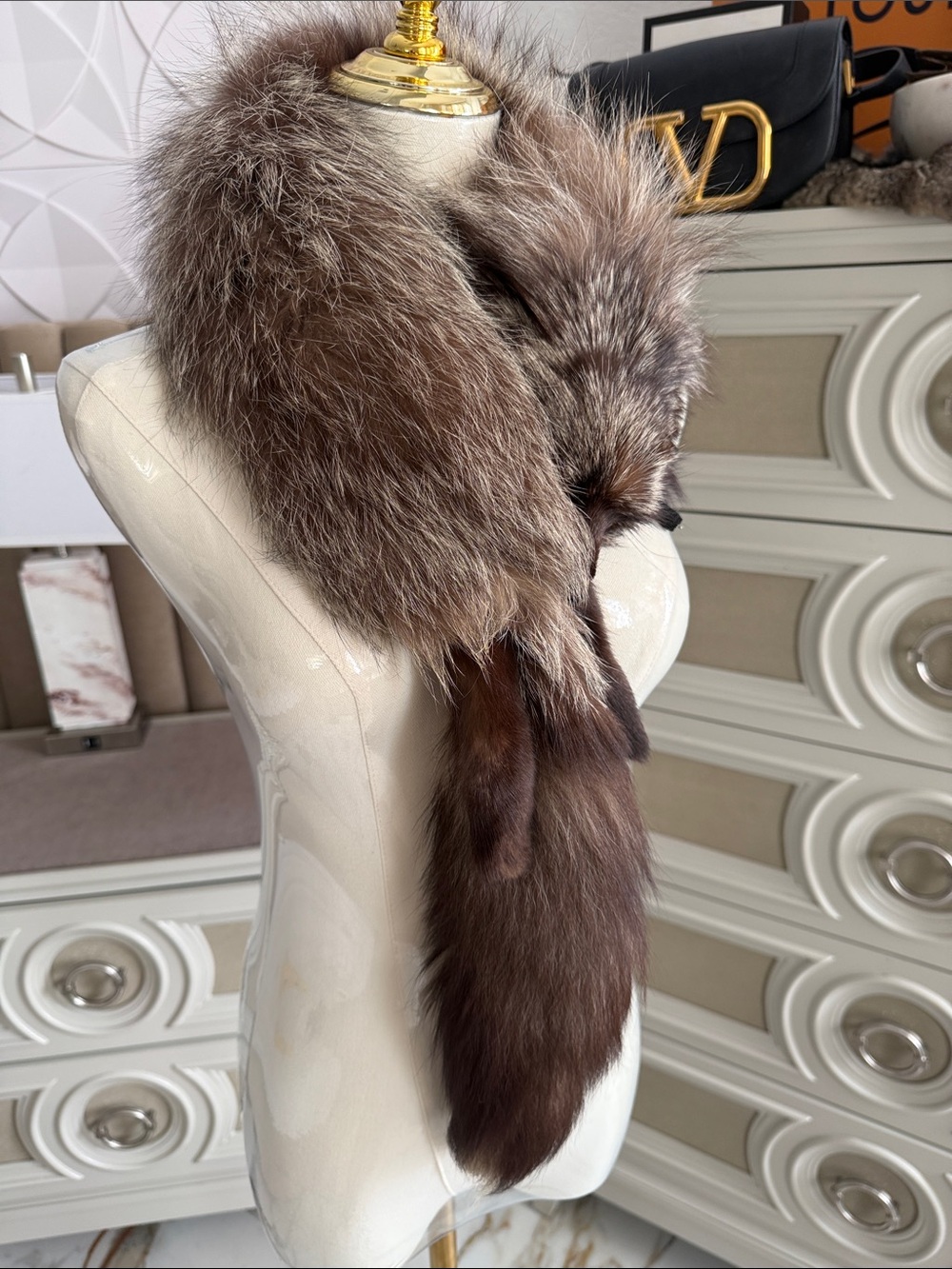 Silver fox fur scarf